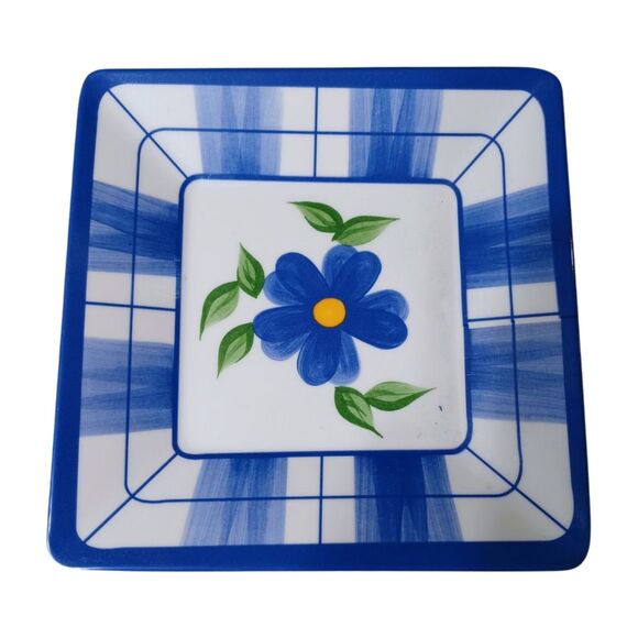 Vintage Set of 6 Melamine Ware Purple Daisy Dessert Plates 6" Square - Picture 2 of 5